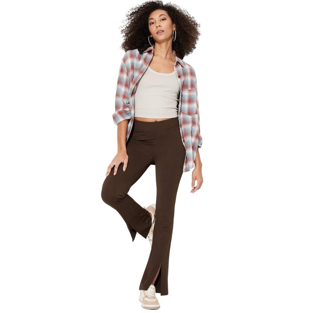 NWT Wild Fable Womens High-Waisted Ribbed Flare Leggings 90903157 Dark Brown XS